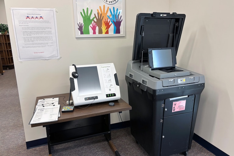 Voter cubicles at the Montgomery County Board of Elections in Gaithersburg.