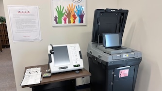Voter cubicles at the Montgomery County Board of Elections in Gaithersburg.