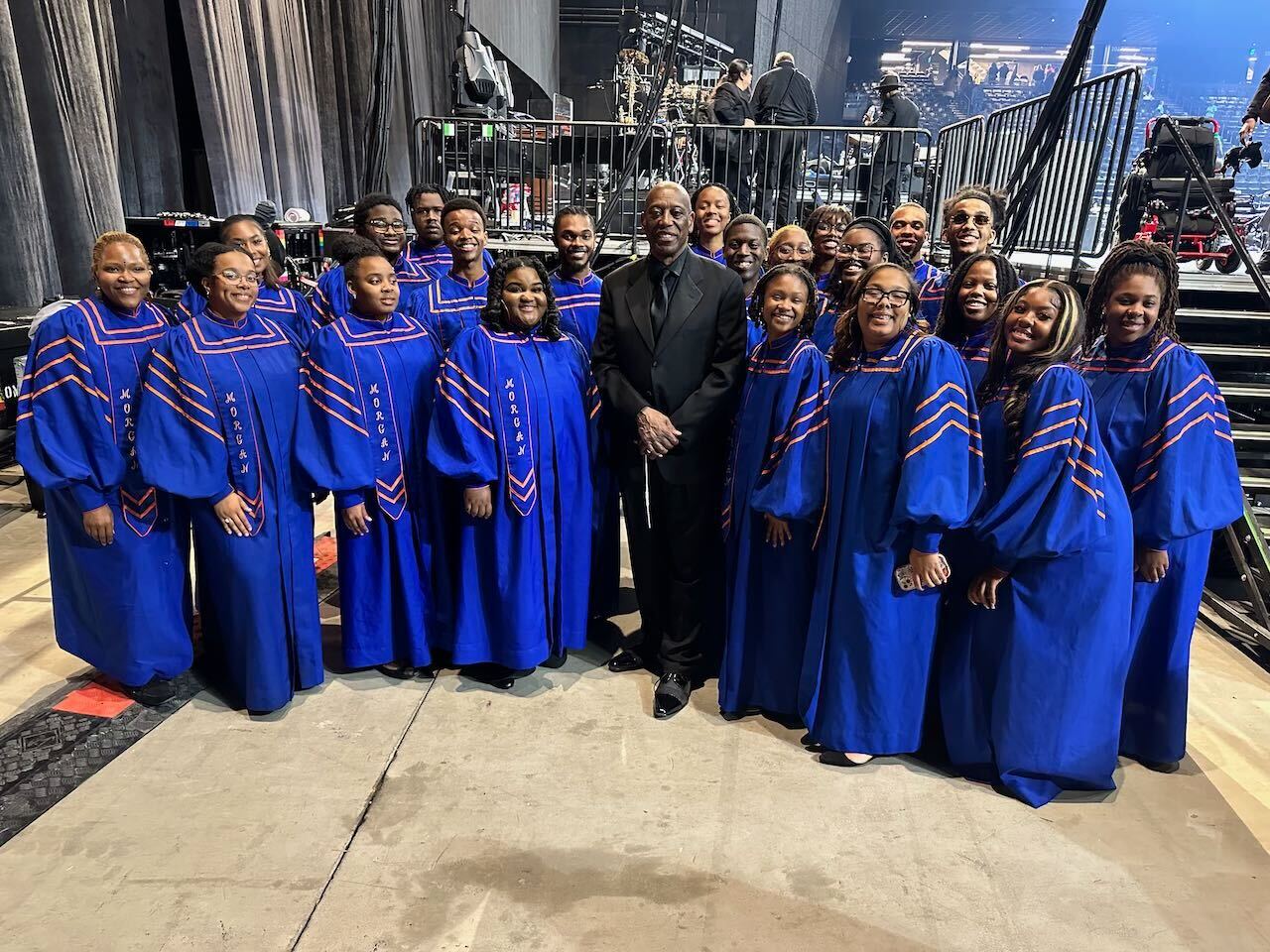 A group of singers with the Morgan State University Choir performed three songs Stevie Wonder during his stop at CFG Bank Arena in Baltimore.