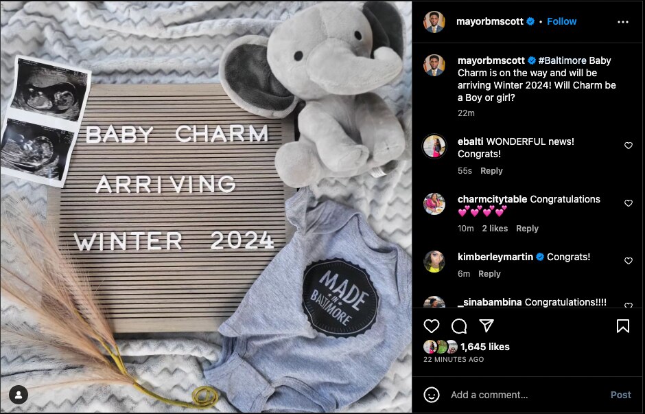 Instagram screenshot of an announcement from Mayor Brandon Scott.