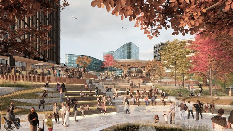MCB Real Estate released renderings of a redeveloped Harborplace on Oct. 30, 2023 that show new buildings with residential units and new park spaces.