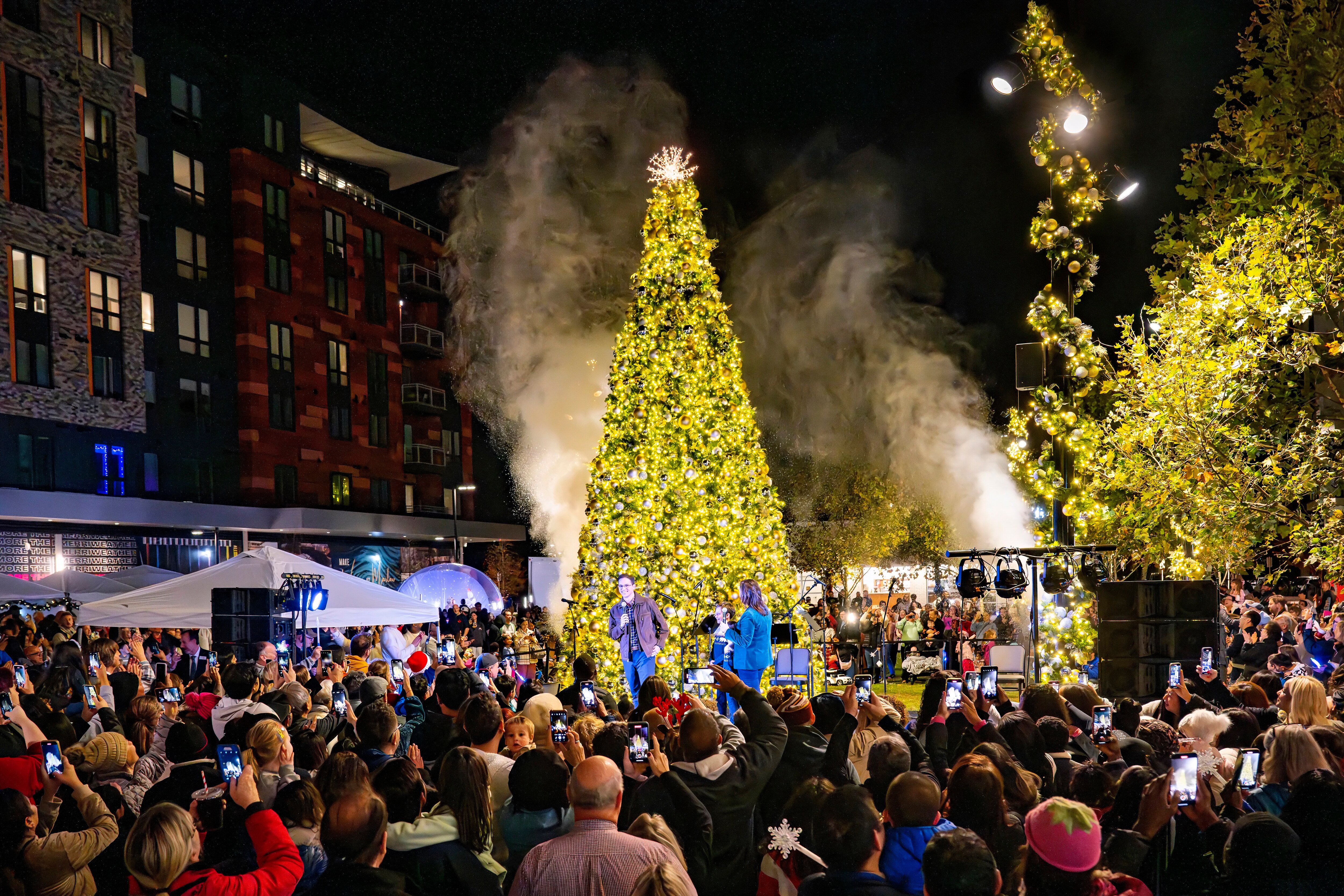 The Merriweather District is hosting its fifth annual tree lighting, shown here in 2023.