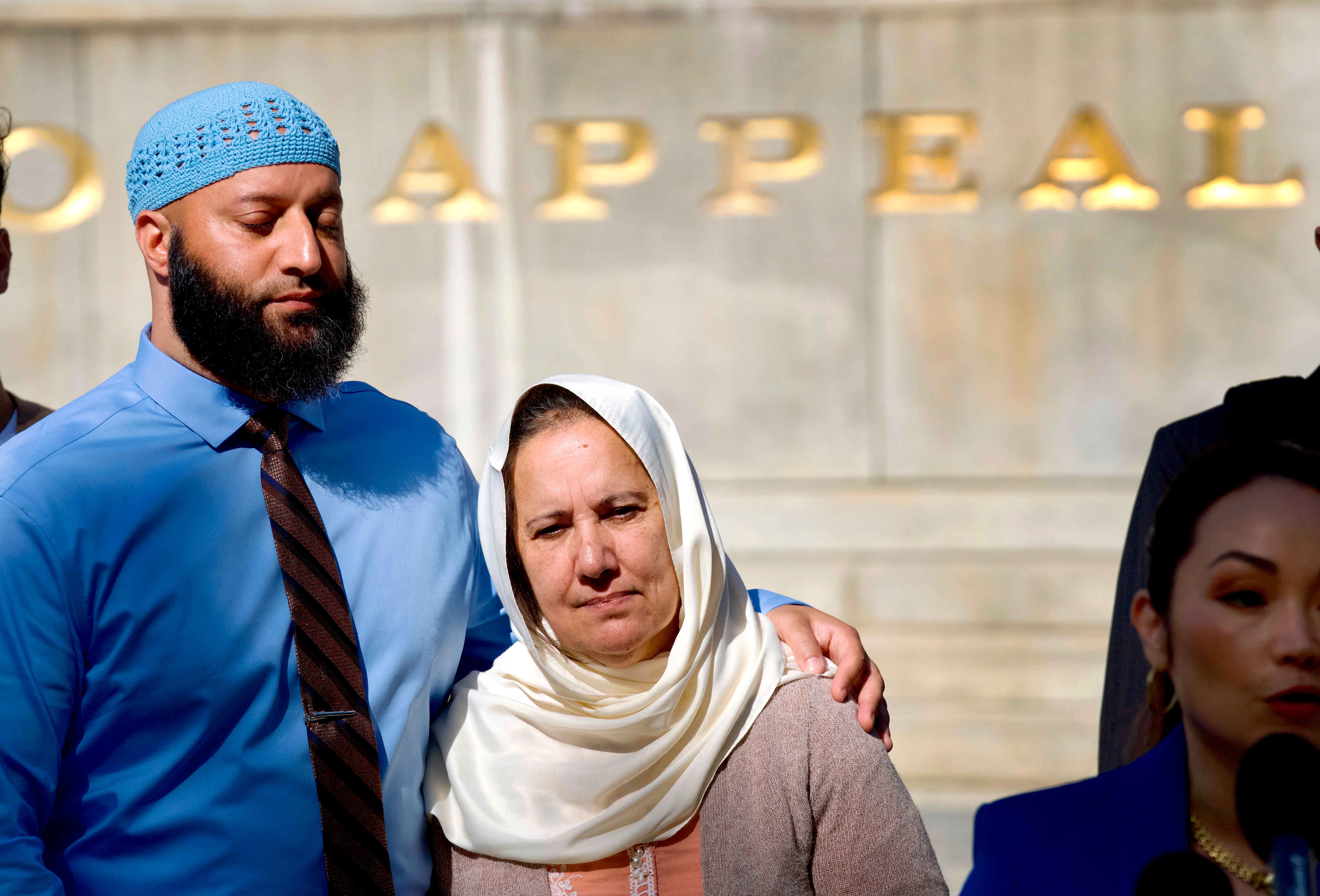 Adnan Syed and mother Shamim Syed  speak to the press after the Maryland Supreme Court hearing on Thursday to hear oral argument in the Adnan Syed case.