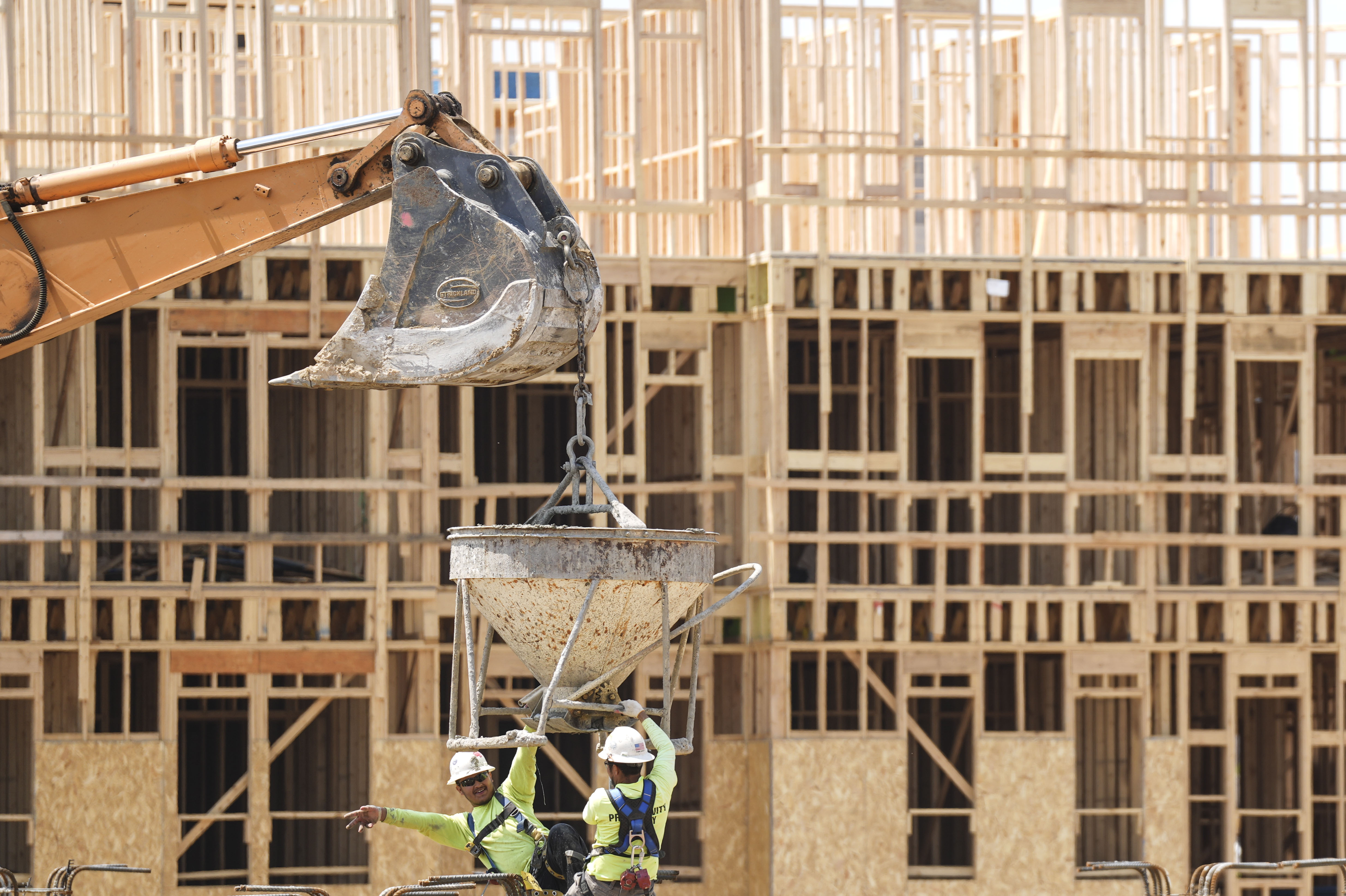 Construction of new buildings at the site of the former Perkins Homes in April 2023.