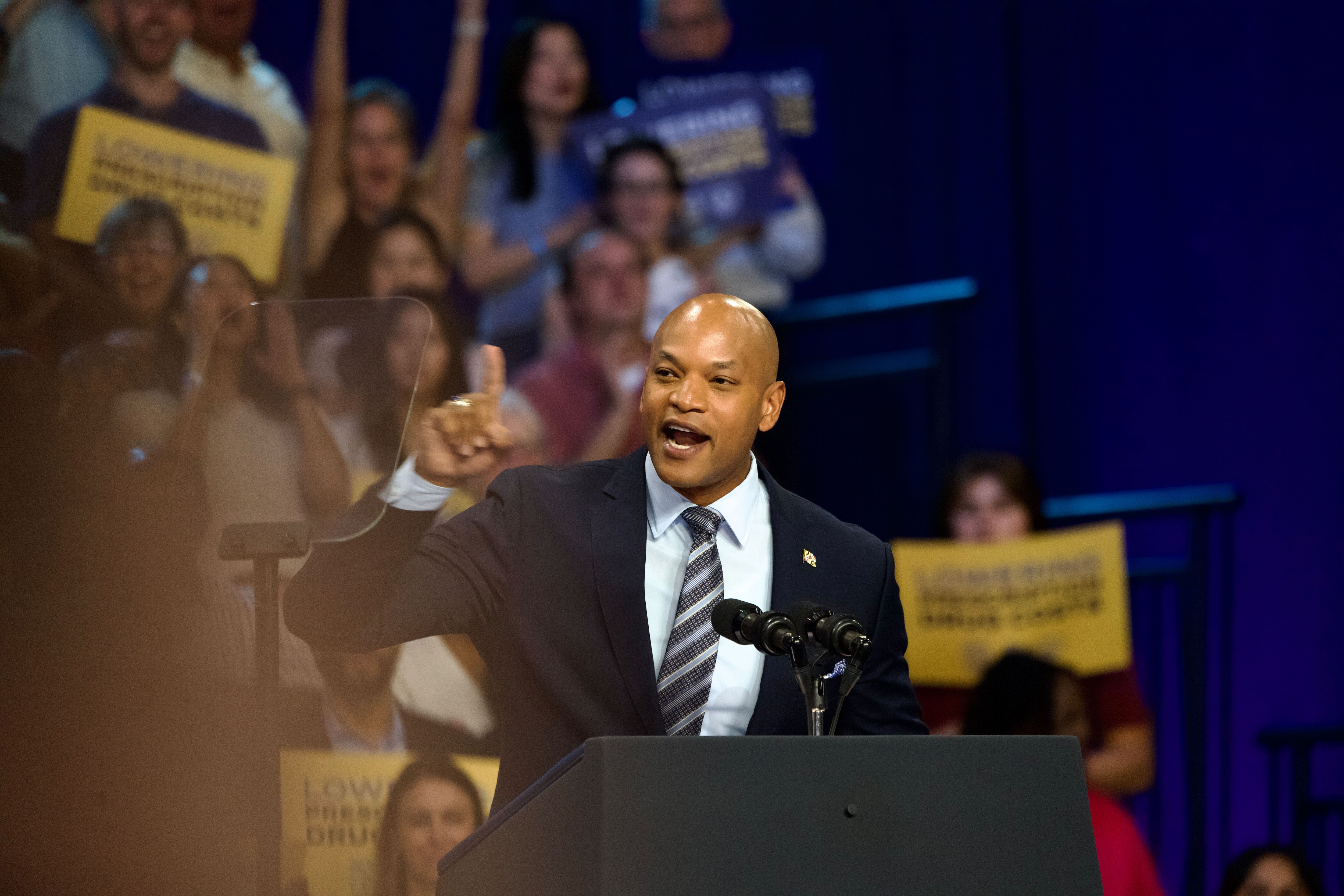 Days before the Democratic National Convention kicks off in Chicago, Maryland Gov. Wes Moore remarks on the progress of lowering drug costs for Americans made by the Biden/Harris administration at Prince George's County Community College on August 15, 2024.