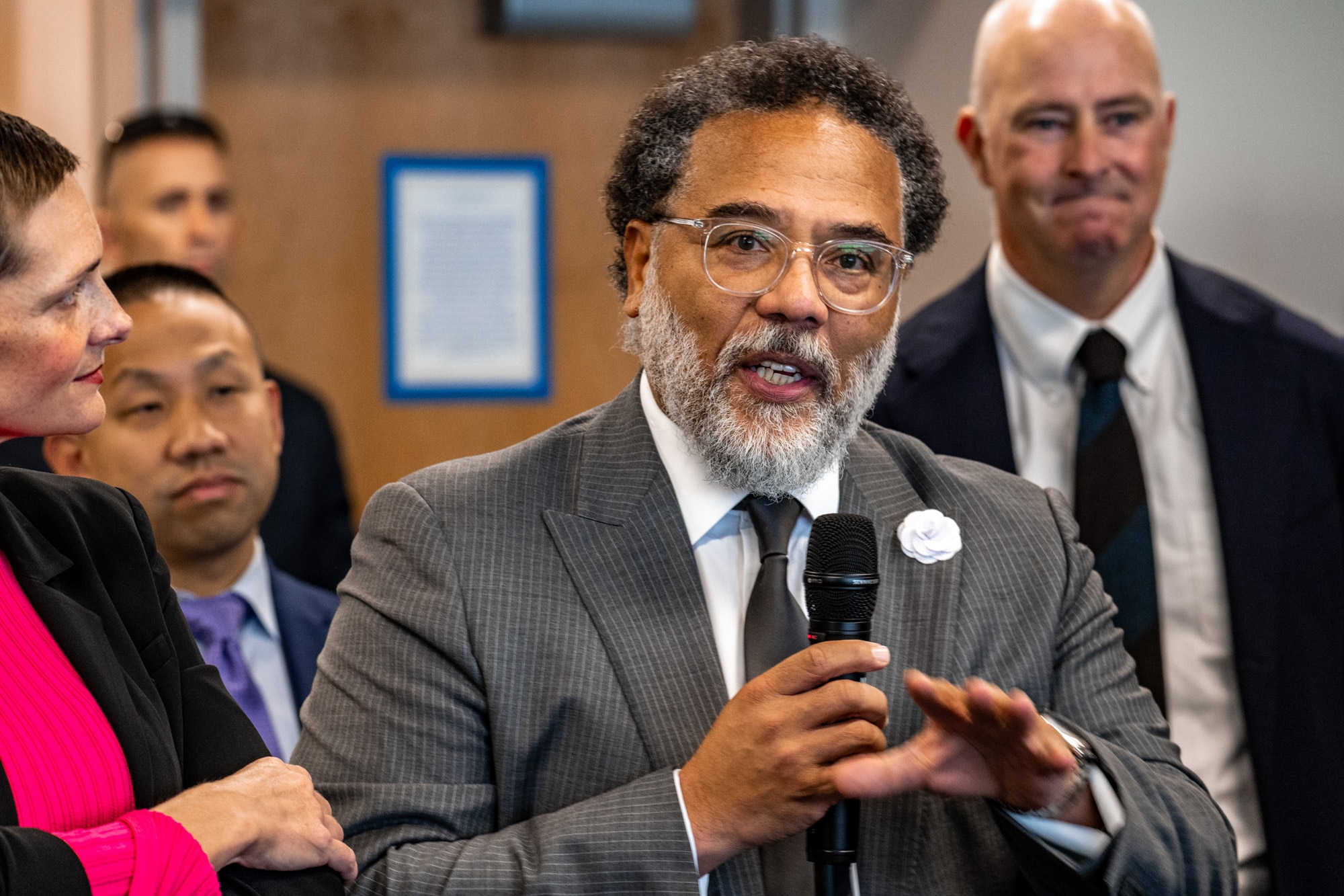 Harry Coker Jr., then the national cyber director, speaks during a demonstration prior to a ribbon-cutting for Howard Community College’s Cyber Range, a cybersecurity training program. He’s Gov. Wes Moore’s new pick to be state commerce secretary.