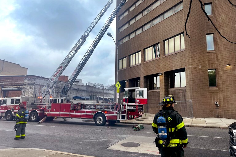 Firefighters respond to a fire at the Maryland Reception, Reception, Diagnostic and Classification Center located at 550 E Madison St.