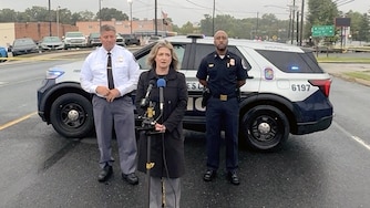 TUESDAY, SEPTEMBER 22, 2026 - Prince George's County Police Department's acting manager of media relations Christina Cotterman, center, and Deputy Chief James Keleti, left, provide an update on the investigation into a Tuesday morning shooting and suspected suicide.