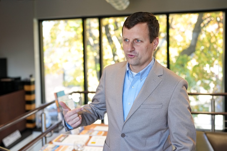 Incoming Baltimore City Council member Mark Parker, who will represent the city’s 1st District, is interviewed inside of the Southeast Community Development Corporation in Baltimore, Md. on Monday, November 25, 2024.