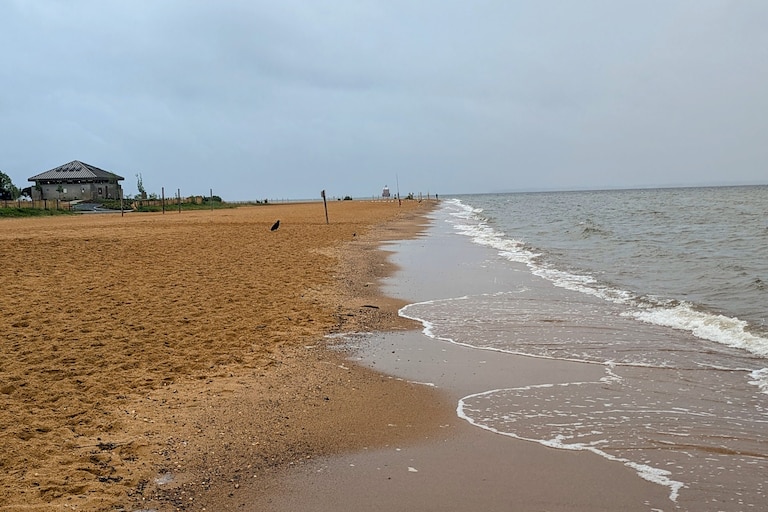 The sand at Sandy Point State Park is ochre, a color caused by the presence of iron ore.