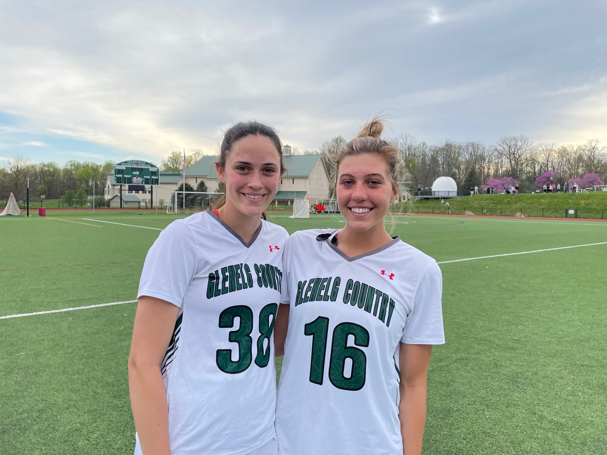 Lilly Fortin (38) and Blair Byrne (21) combined for seven goals to lead No. 4 Glenelg Country School past No. 5 Archbishop Spalding, 13-11, Tuesday afternoon. The Dragons are one of only two teams remaining undefeated in the IAAM A Conference along with No. 2 McDonogh. They are scheduled to meet on Tuesday.