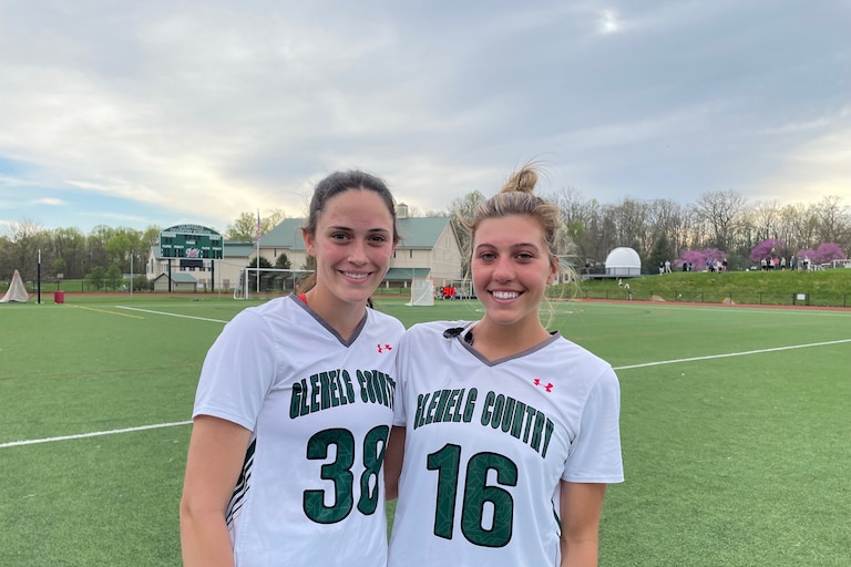 Lilly Fortin (38) and Blair Byrne (21) combined for seven goals to lead No. 4 Glenelg Country School past No. 5 Archbishop Spalding, 13-11, Tuesday afternoon. The Dragons are one of only two teams remaining undefeated in the IAAM A Conference along with No. 2 McDonogh. They are scheduled to meet on Tuesday.
