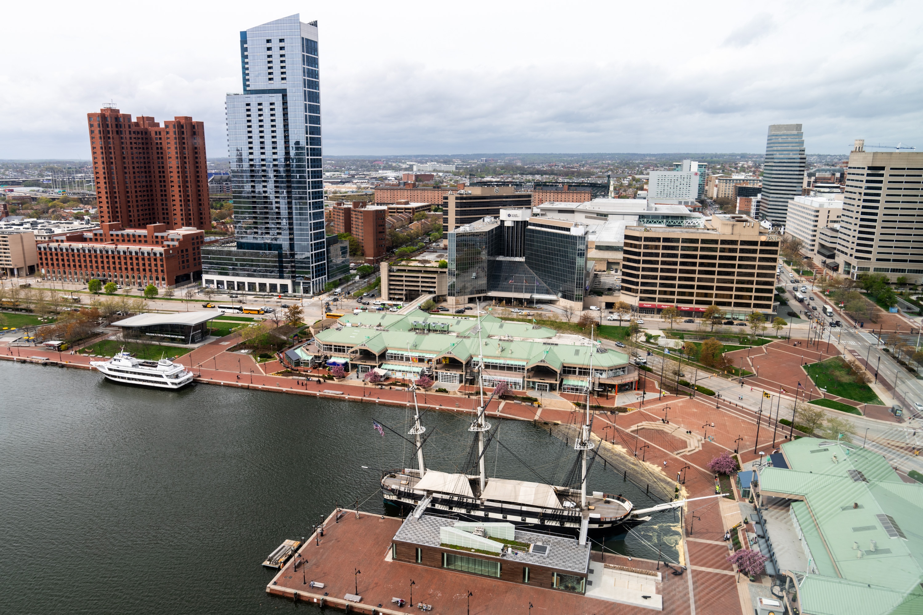 The Inner Harbor and Harborplace in April.