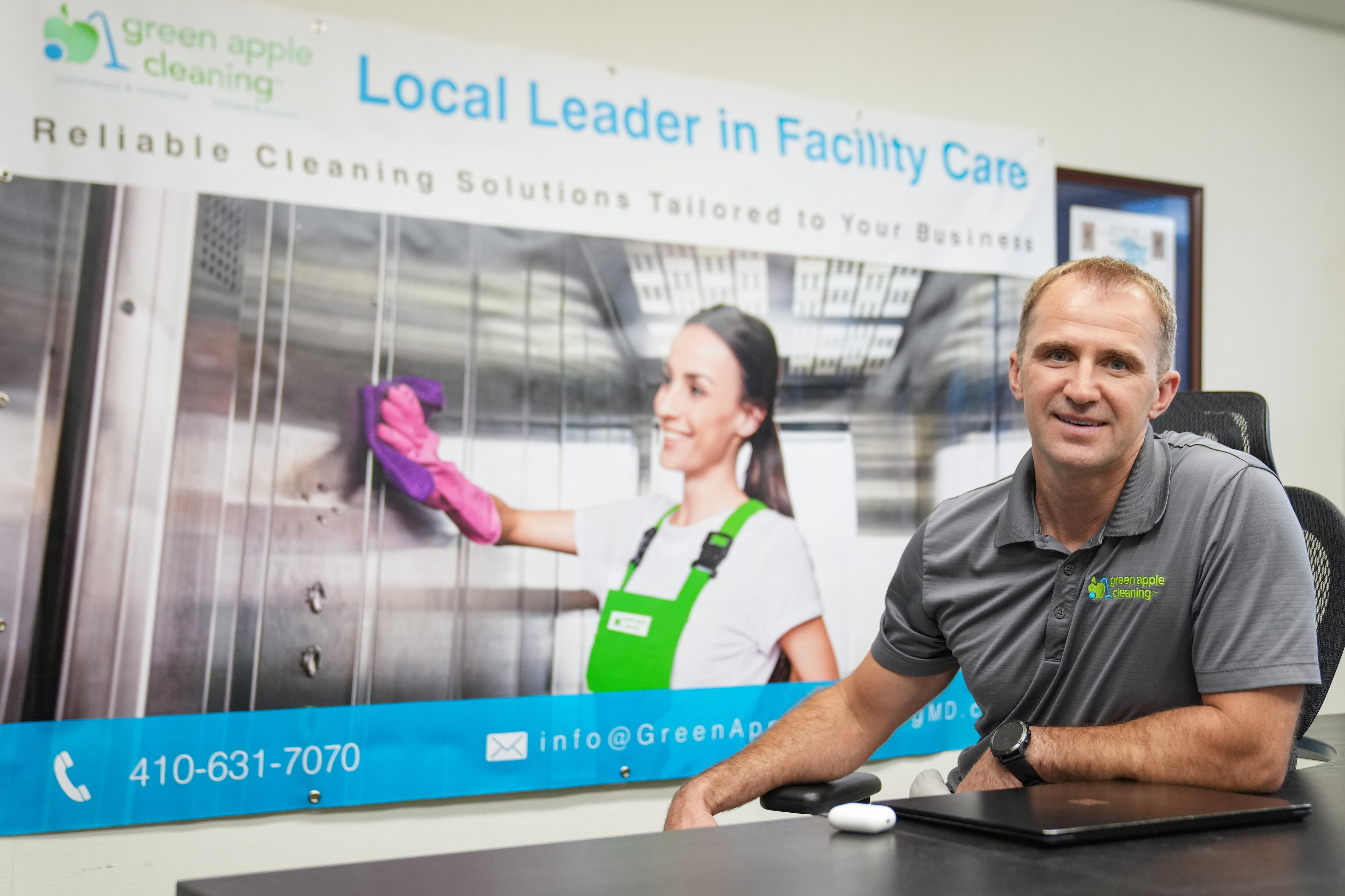 Patryk Tararuj’s business, Green Apple Cleaning of Baltimore, won a suit against Chasen Cos. this month.