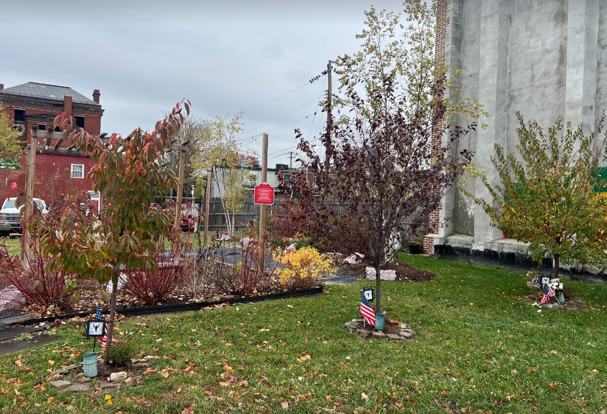 The memorial at the site on Saturday, Nov. 15, 2025, of the deadly 2022 Stricker Street blaze honors three Baltimore firefighters Lt. Kelsey Sadler, Lt. Paul Butrim and EMT/firefighter Kenny Lacayo who died in the blaze.