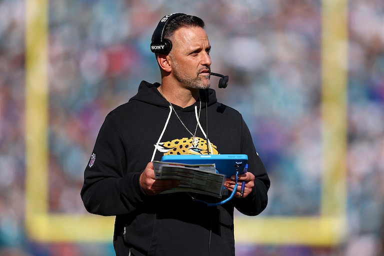 Jacksonville Jaguars defensive coordinator Anthony Campanile looks on during the second quarter against the Buffalo Bills in the AFC Wild Card Playoff game on Jan. 11.