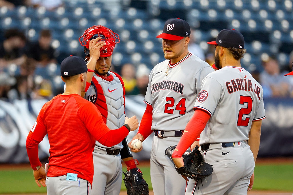 Washington Nationals starter Cade Cavalli is relieved in the second inning after giving up four runs on three hits.