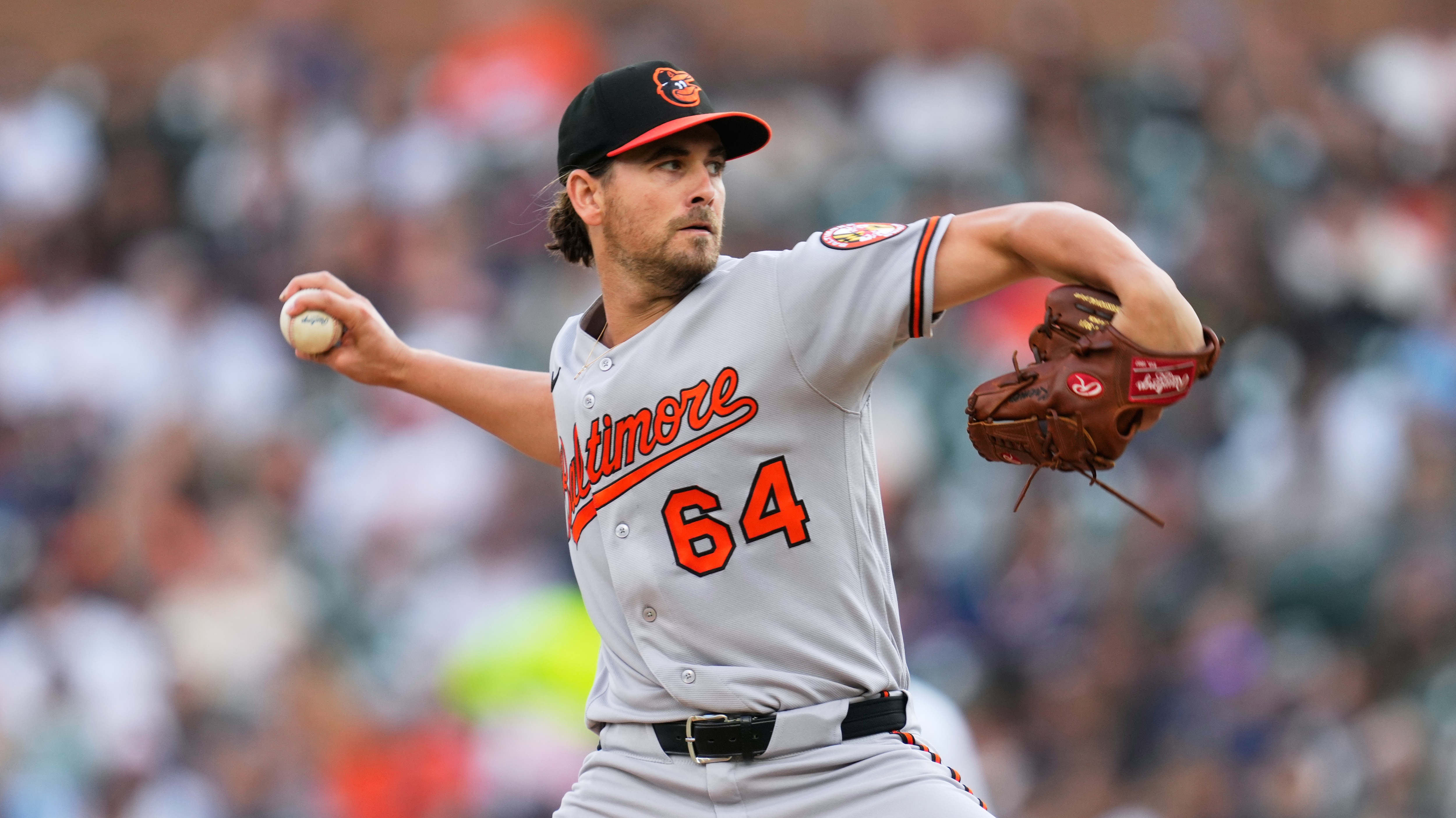 Orioles pitcher Dean Kremer throws against the Detroit Tigers during the first inning.