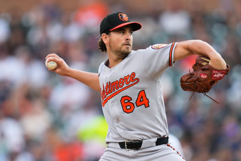 Orioles pitcher Dean Kremer throws against the Detroit Tigers during the first inning.