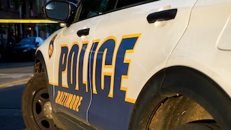 A Baltimore Police vehicle is seen in Fells Point on April 14, 2024.