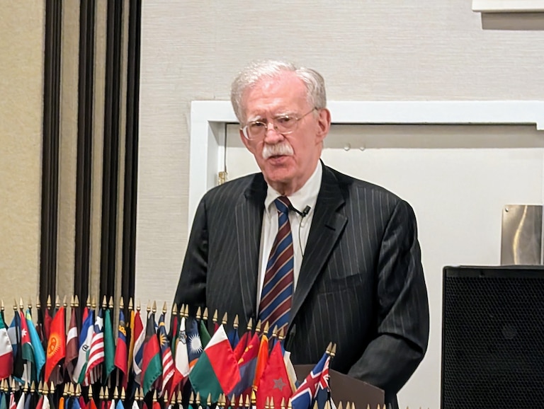 John Bolton, former U.S. ambassador to the United Nations, speaks to the International Club of Annapolis April 1, 2026.
