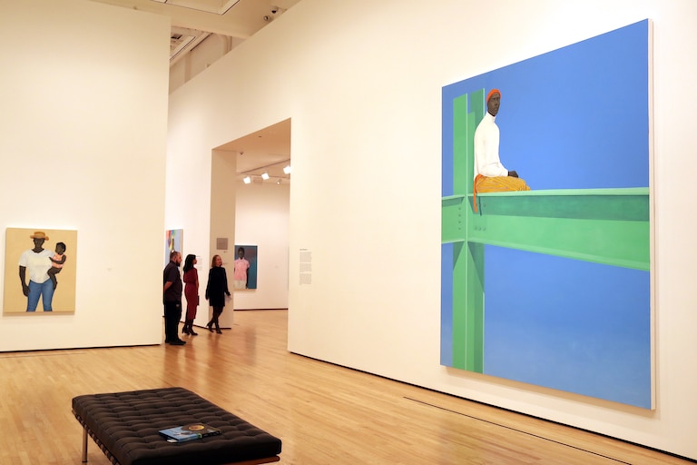 Wednesday, October 29, 2025 - Amy Sherald's exhibit American Sublime press viewing at the Baltimore Museum of Art. Sherald's piece, "If You Surrendered to the Air, You Could Ride It," at right.