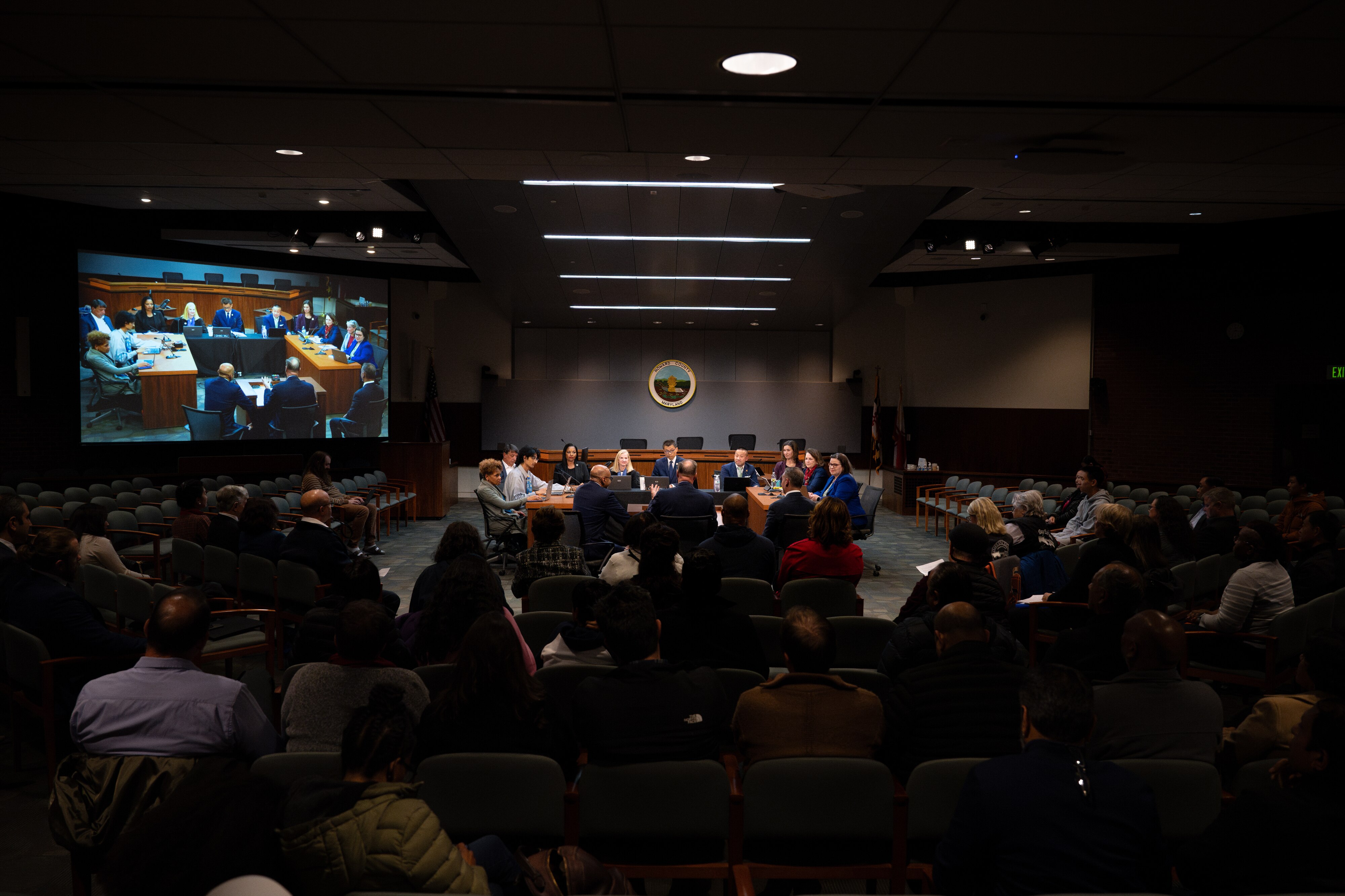 Howard County lawmakers listen to testimony by three former Howard Community College trustees who abruptly resigned from the seven-member board in November.