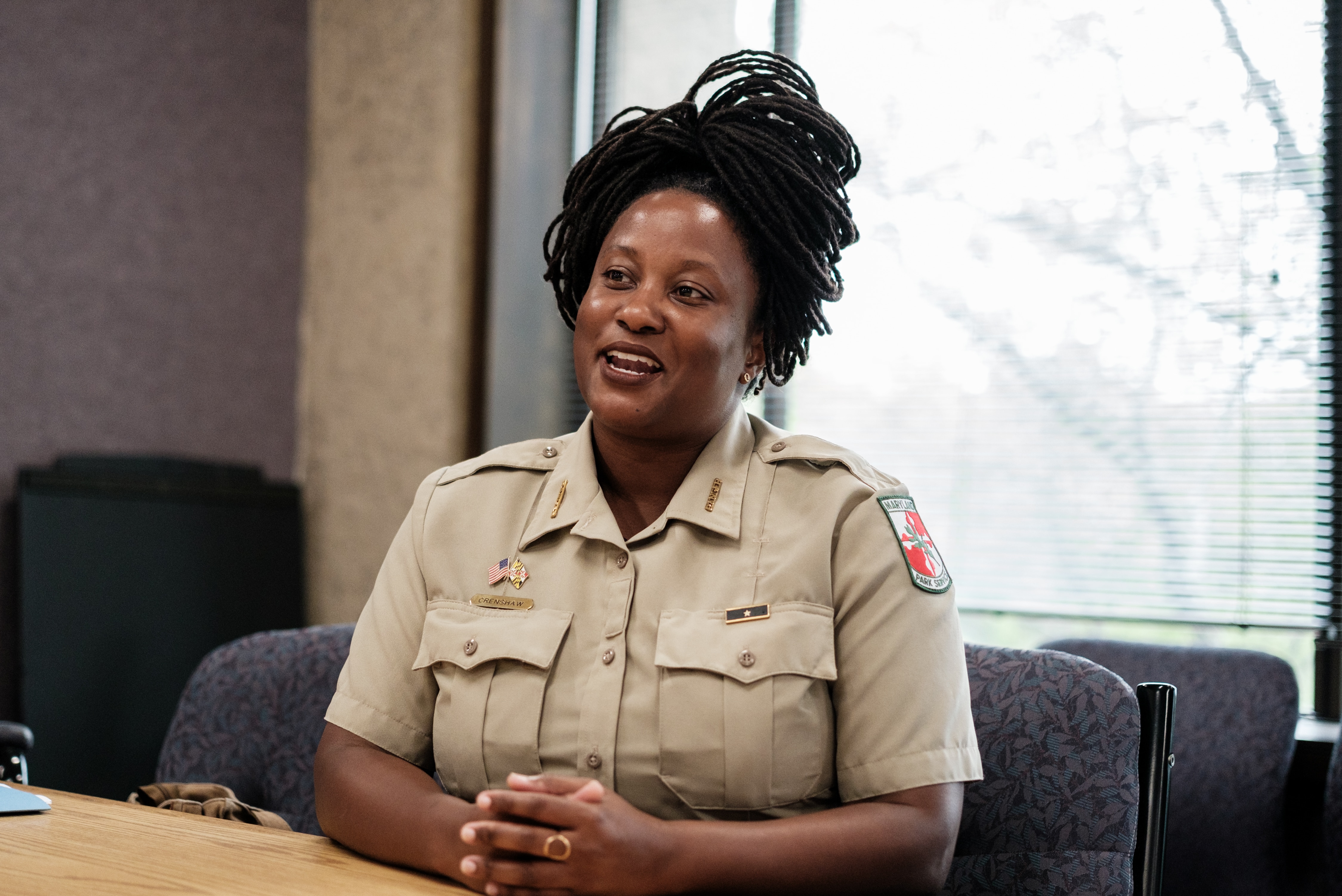 Angela Crenshaw attends a meeting in her office in Annapolis, Maryland on Sept. 22, 2023. Crenshaw has been appointed director of the Maryland Park Service by state Natural Resources Secretary Josh Kurtz.