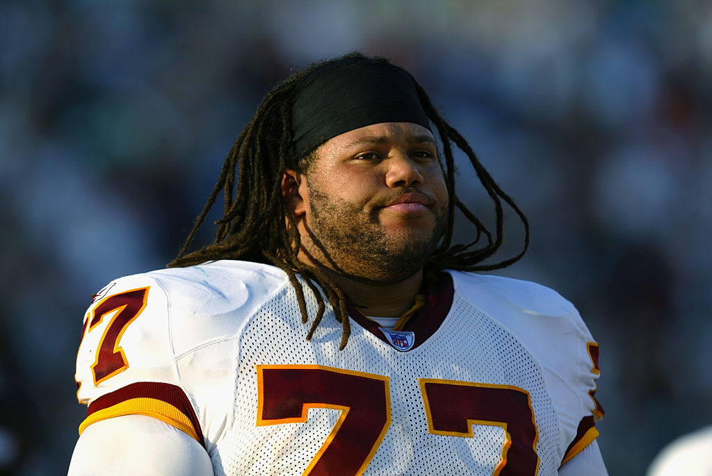 Former Washington lineman Tre Johnson on the sidelines during a game against the Jacksonville Jaguars on Nov. 10, 2002.
