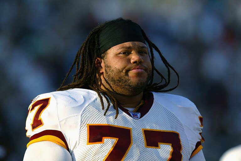 Former Washington lineman Tre Johnson on the sidelines during a game against the Jacksonville Jaguars on Nov. 10, 2002.