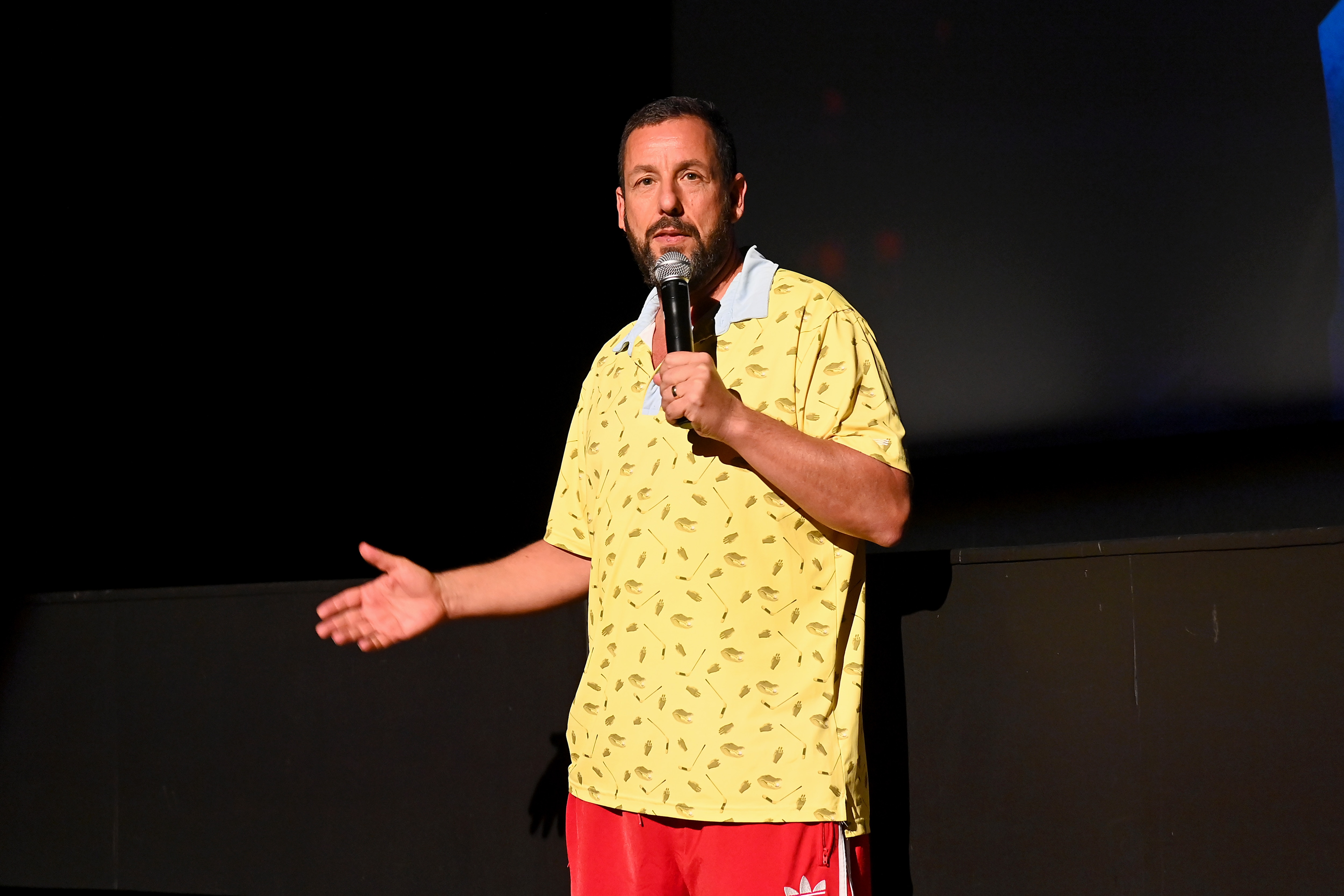 NEW YORK, NEW YORK - AUGUST 20: Adam Sandler speaks during the Adam Sandler: Love You Netflix NY Special Screening at The Paris Theatre on August 20, 2024 in New York City. (Photo by Roy Rochlin/Getty Images for Netflix)