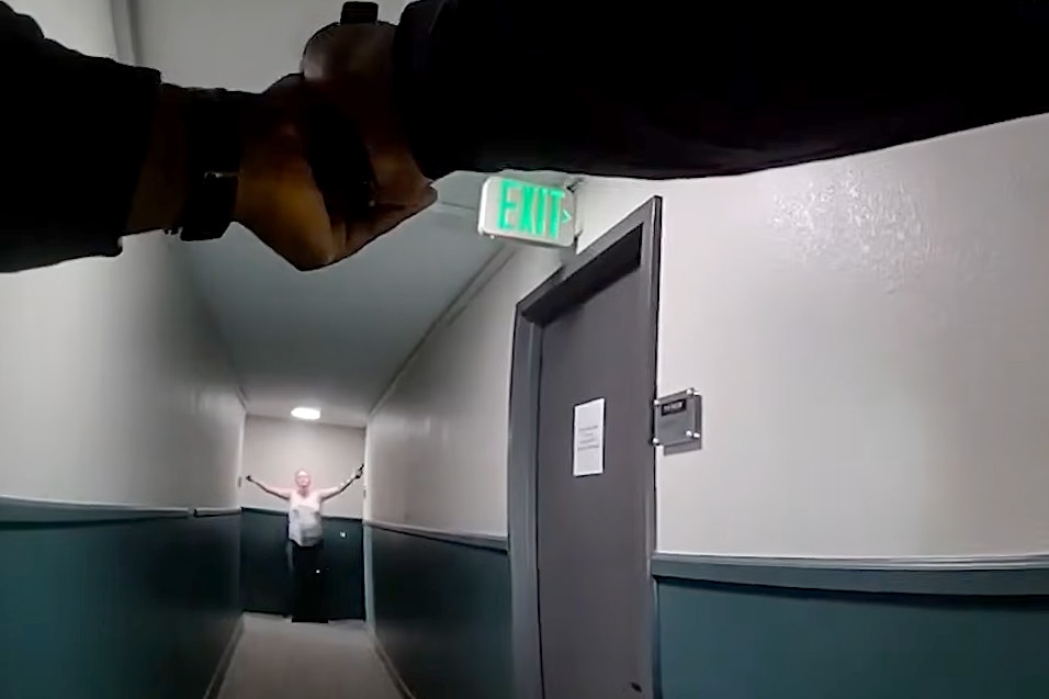 A still from body camera footage from a Baltimore Police officer involved shooting at 1100 Park Avenue on January 19, 2026.