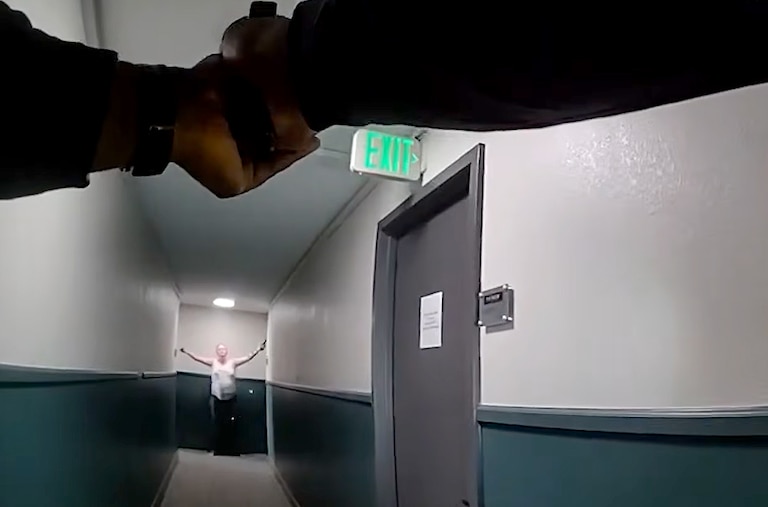A still from body camera footage from a Baltimore Police officer involved shooting at 1100 Park Avenue on January 19, 2026.