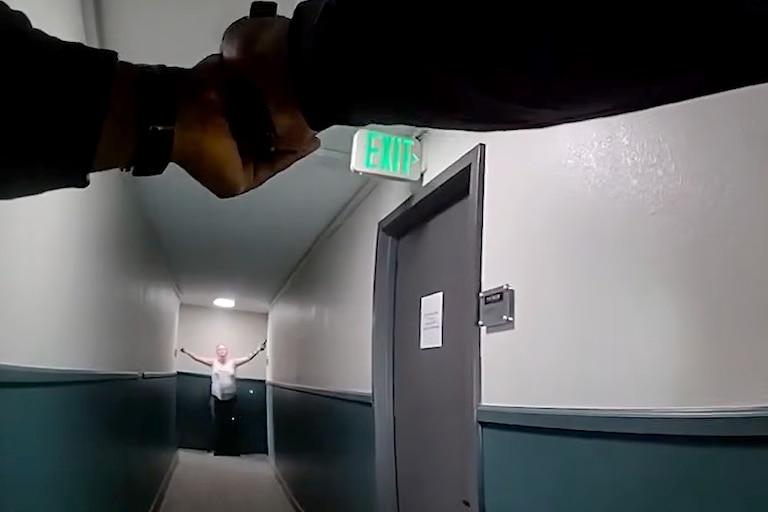 A still from body camera footage from a Baltimore Police officer involved shooting at 1100 Park Avenue on January 19, 2026.