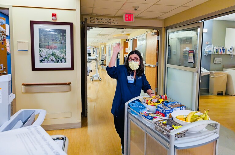 A "care cart" with goodies is making the rounds for staff at Sinai Hospital in Baltimore.