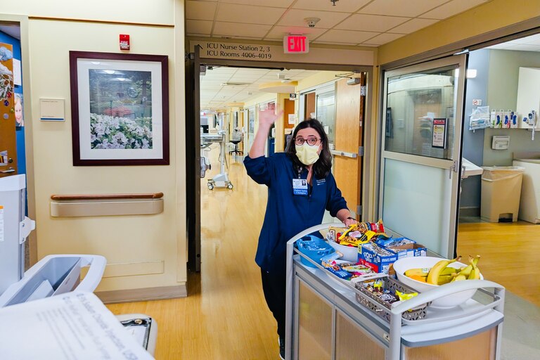 A "care cart" with goodies is making the rounds for staff at Sinai Hospital in Baltimore.