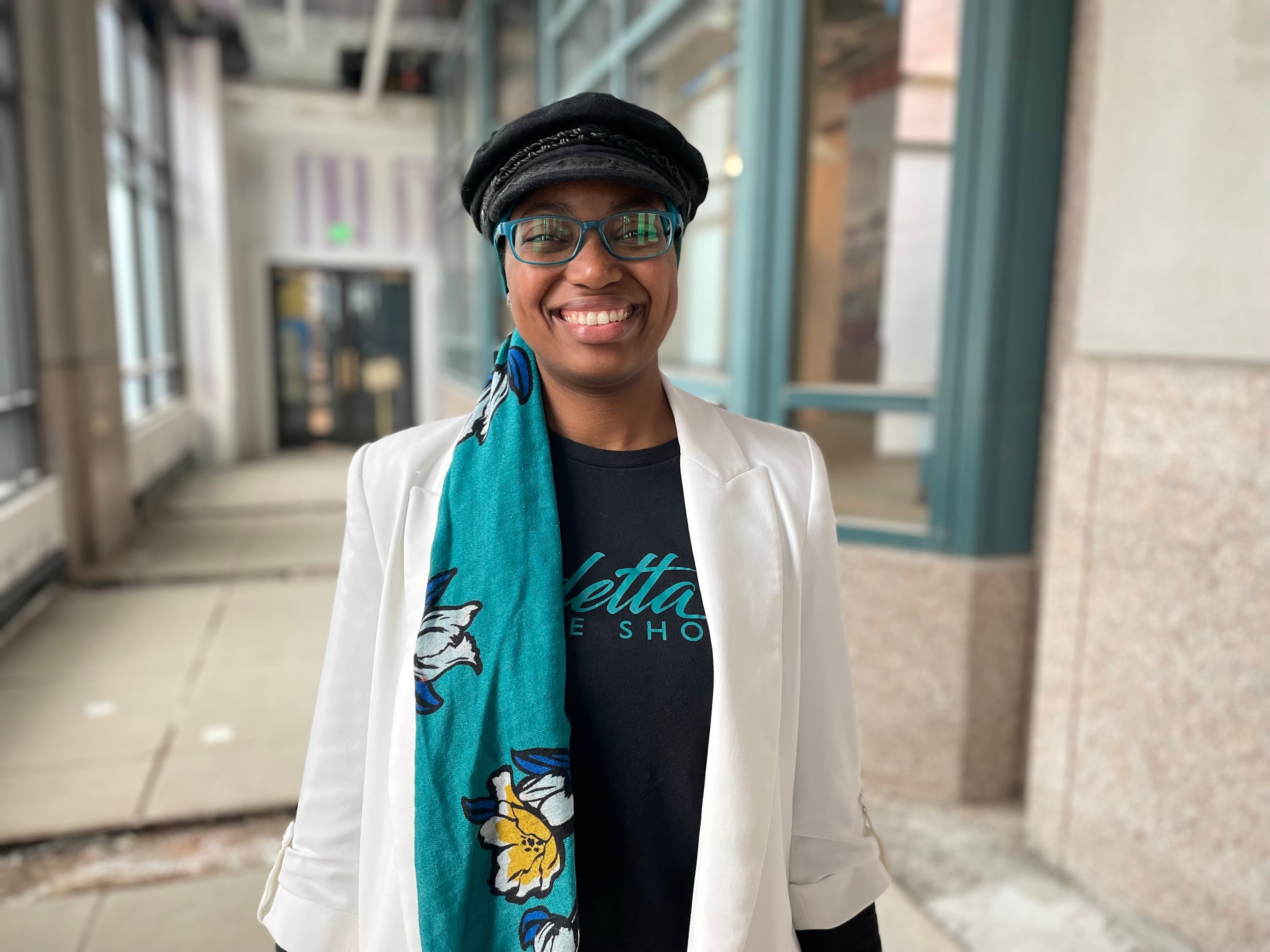 Sumayyah Bilal of Codetta Bake Shop stands inside a former Dunkin’ that will become the next home of her business.