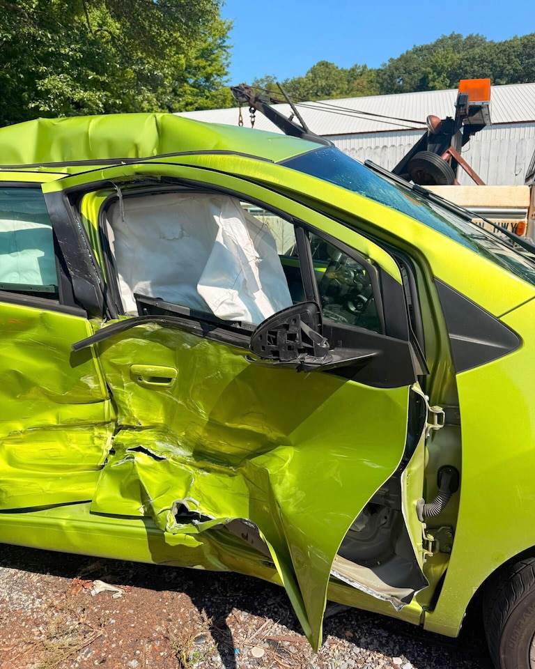 Oscar Araujo-Mejia's car show significant damage to its passenger side after an incident with ICE on the intersection of Route 8 and Skipjack Parkway in Stevensville on August 21, 2026.