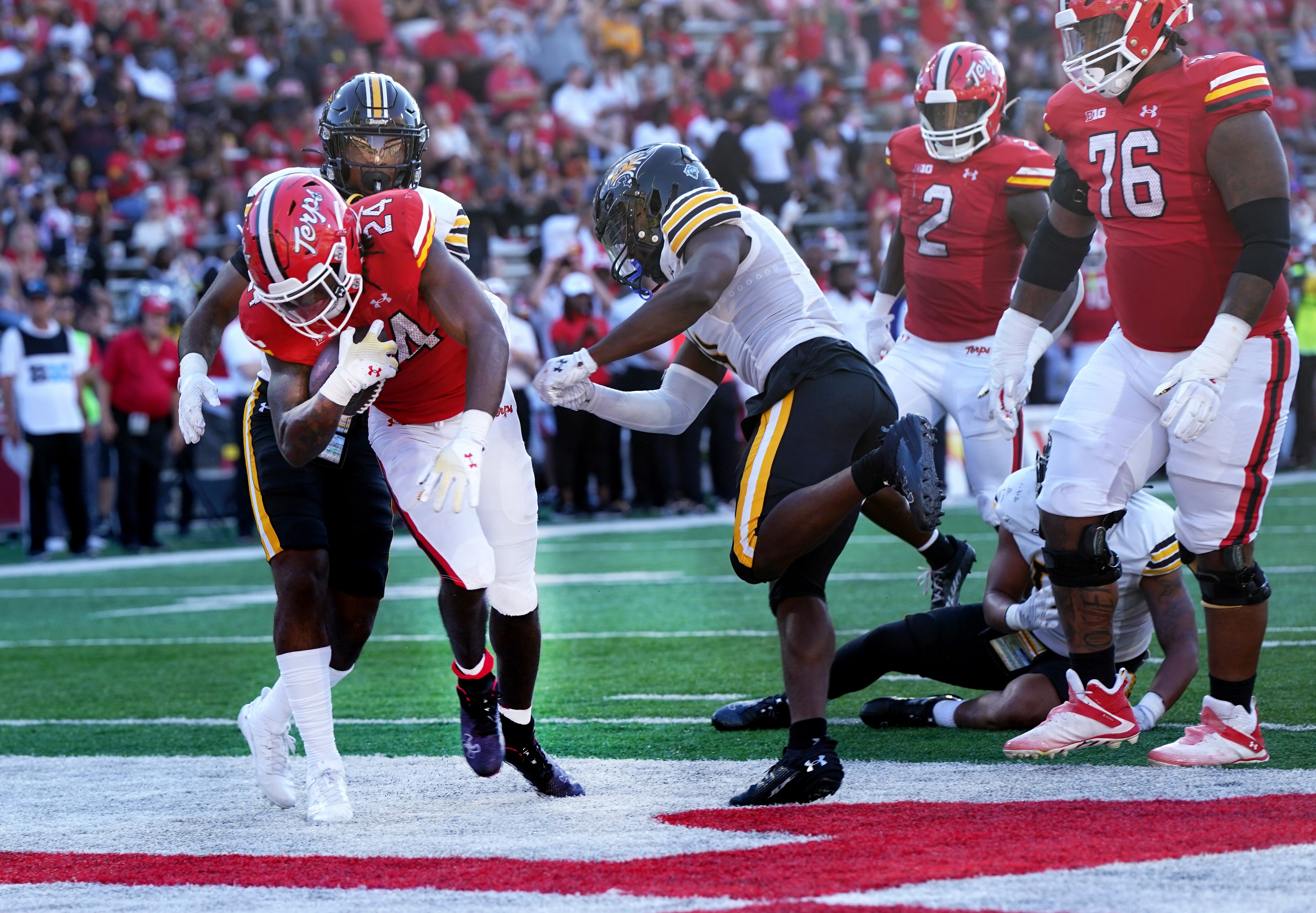 Maryland running back Roman Hemby scores a touchdown during the third quarter of Saturday's 38-6 victory over Towson University.