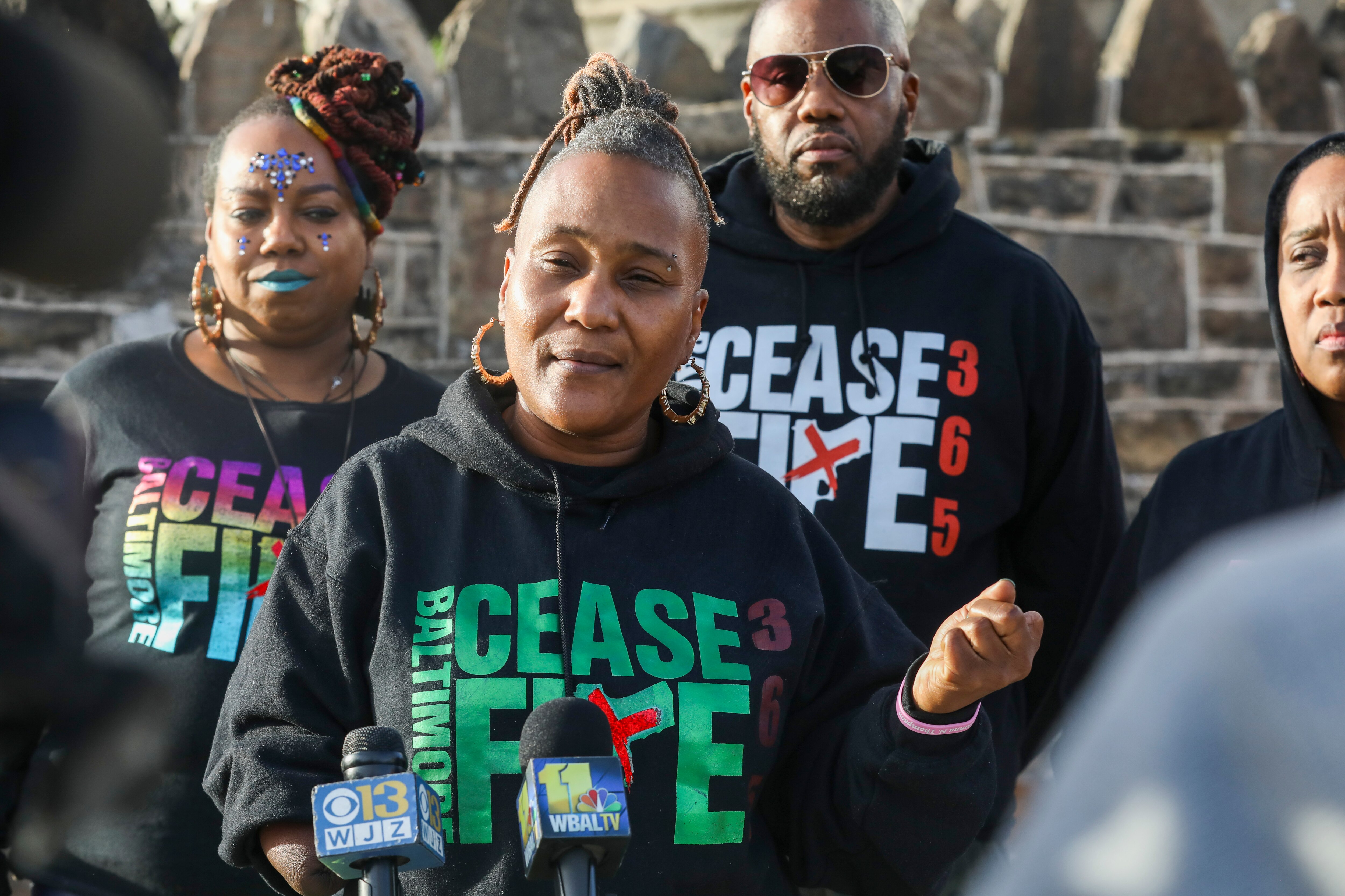 Errika Bridgeford participated in the press conference and ceasefire rally. BMORE Ceasefire 365 held a press conference to alert the community that they will be rebranding to include more positive and uplifting imagery in their logo on corner of Allendale Street and Edmondson Avenue on November 4. 2022. 