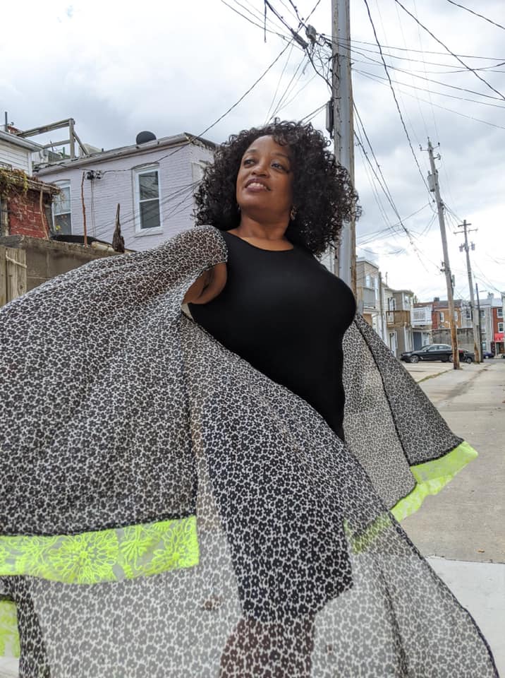 Leslie Gray Streeter as Diana Ross, complete with wind and cape, 2021.