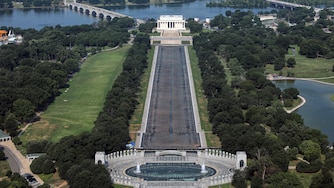 The Lincoln Memorial and the Reflecting Pool are seen from the Washington Monument, Wednesday, July 15, 2026, in Washington.