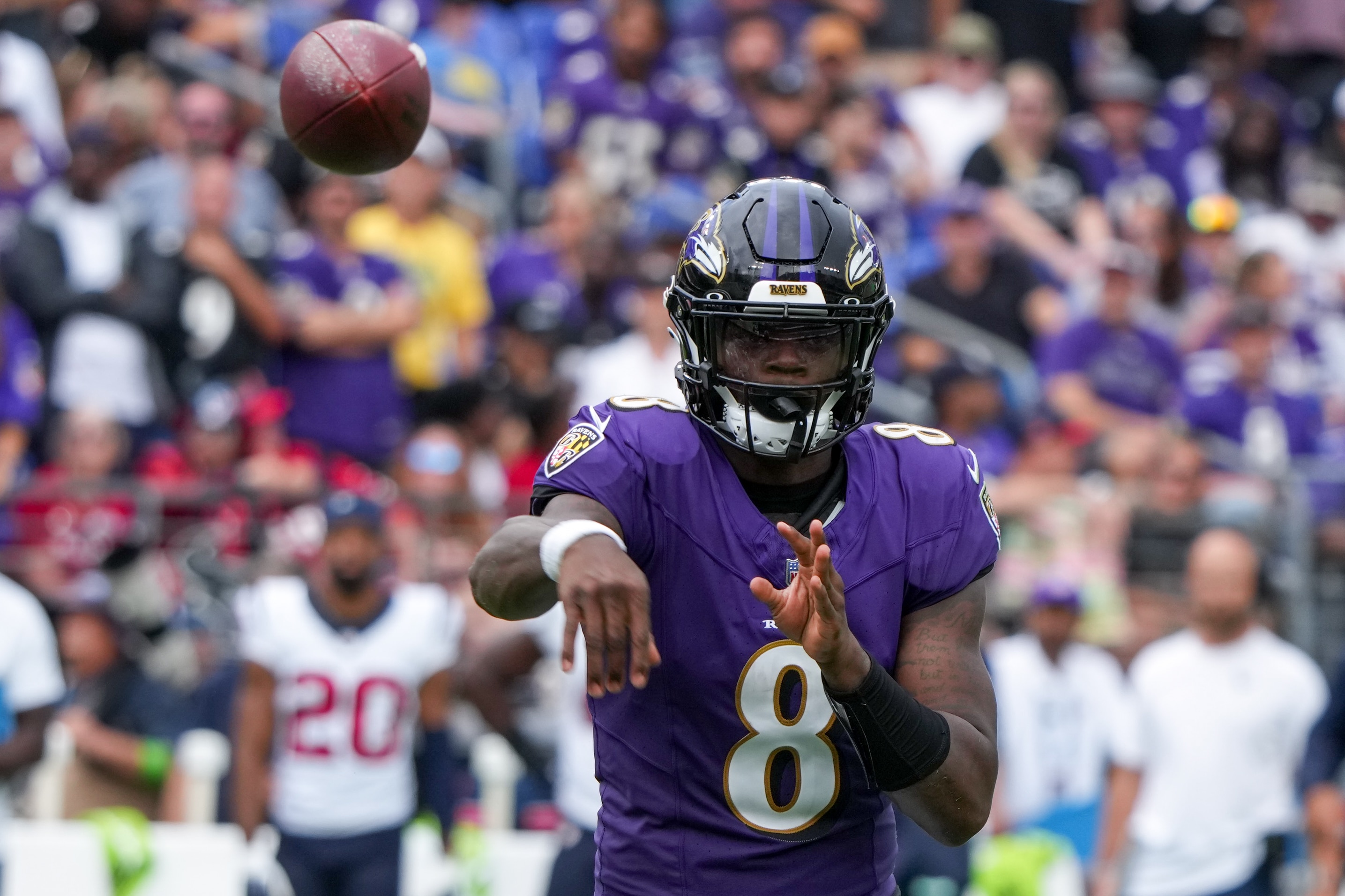 The Ravens' Lamar Jackson leads NFL quarterbacks in rushing yards (363), is 13th in passing yards (1,610) and is tied for 14th in passing touchdowns (eight).