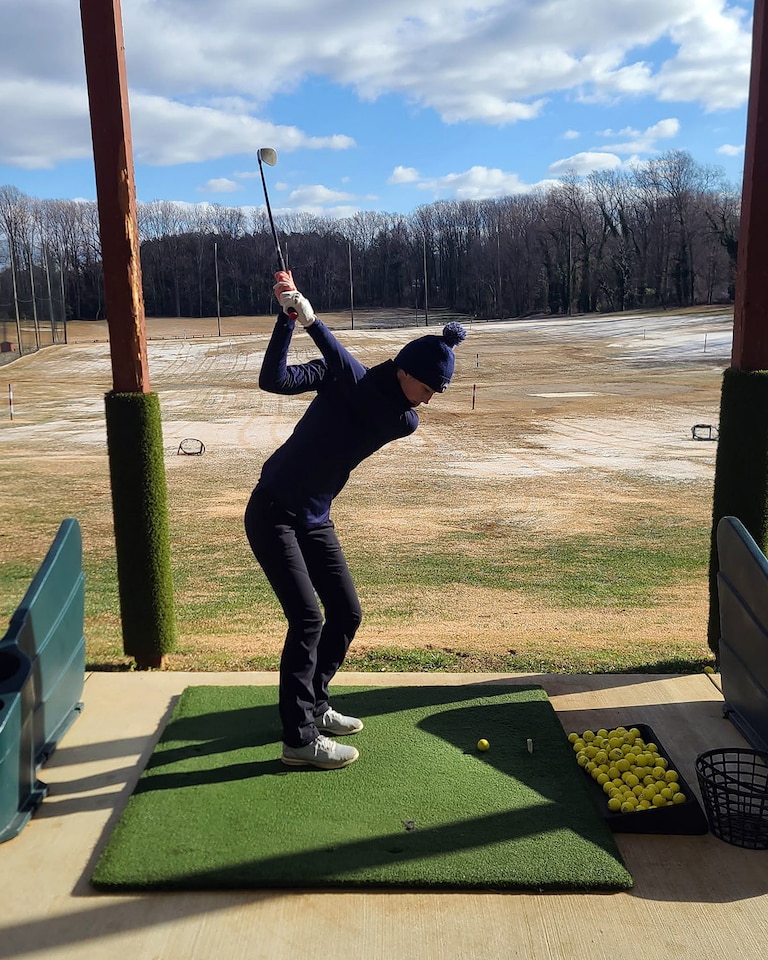 Severna Park High golfer Nicol Chovanec practices at the Severna Park Golf Center in Arnold. Chovanec finished second in the state high school golf tournament.