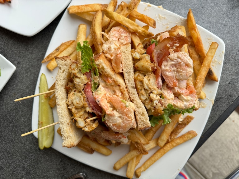 RockSalt Grille's seafood club sandwich comes with a 5-ounce crab cake.