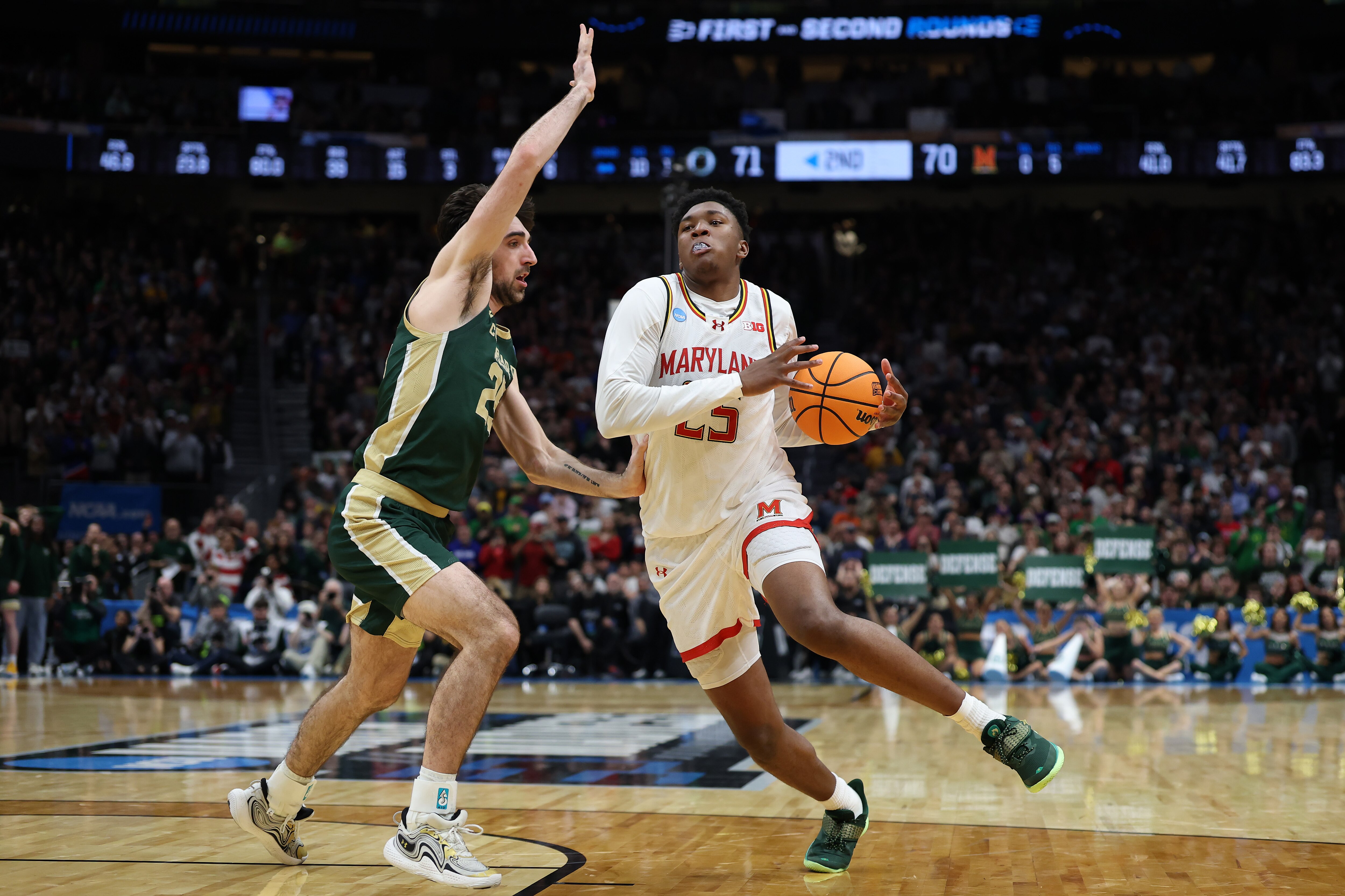 Baltimore’s Derik Queen entered Maryland basketball lore on this drive to the basket against Colorado State.