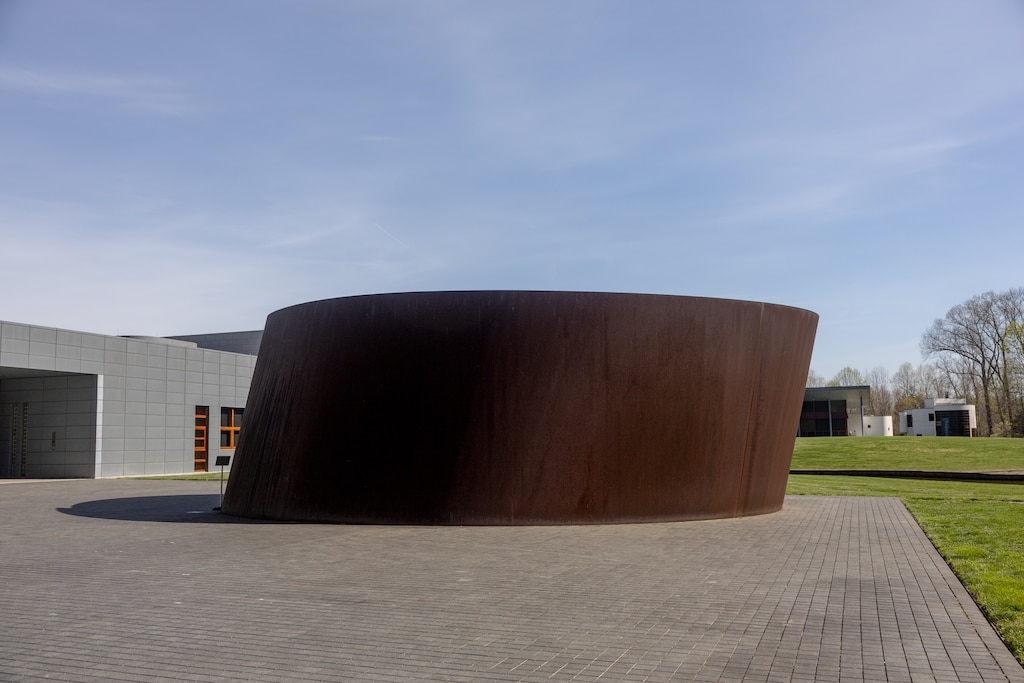 THURSDAY, APRIL 9, 2026 - "Sylvester," a steel sculpture made by Richard Serra, 2001, sits on the grounds of the Glenstone Museum. Serra has multiple sculptures at Glenstone.