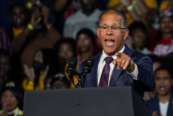 Anthony Brown, Democratic candidate for attorney general of Maryland, speaks at a rally in support of gubernatorial candidate Wes Moore on Nov. 7, 2022 at Bowie State University, the night before the general election.