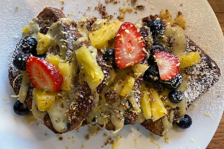 French toast adorned with fruit from one of Water for Chocolate's seasonal brunch menus.