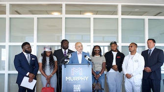 August 25, 2026 - Billy Murphy, attorney for the family of Samuel "Big Sam" Elseworth Brown Jr., speaks at a press conference discussing Maryland Attorney General Anthony Brown's decision not to charge Baltimore County Police Officer Derek Hadel for his role in Big Sam's death. He is joined by Big Sam’s loved ones.